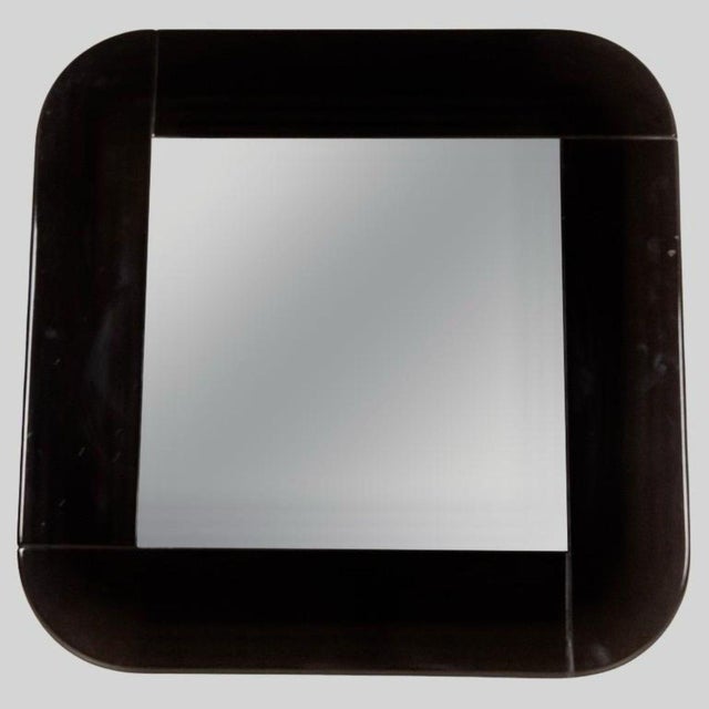 Mid-Century Modern Postmodern Italian Square Mirror with Dark Brown Lacquered Frame, 1980s For Sale - Image 3 of 9