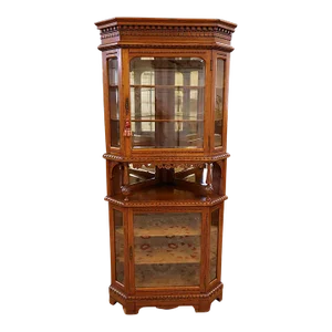 19th Century Oak Victorian Corner Cupboard Corner Cabinet Circa 1880's