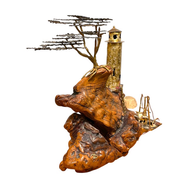 Mid 20th Century Frank Sunseri Burlwood & Metal Coastal Sculpture Lighthouse Nautical Carmel Monterey California Artist For Sale - Image 4 of 11