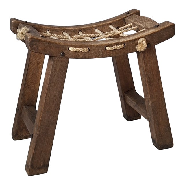 Vintage Galleon Stool with Rope Seat, 1950s For Sale