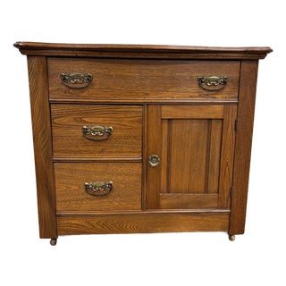 Vintage Tiger Oak Washstand Dry Sink Commode For Sale