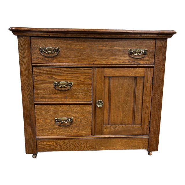 Vintage Tiger Oak Washstand Dry Sink Commode For Sale