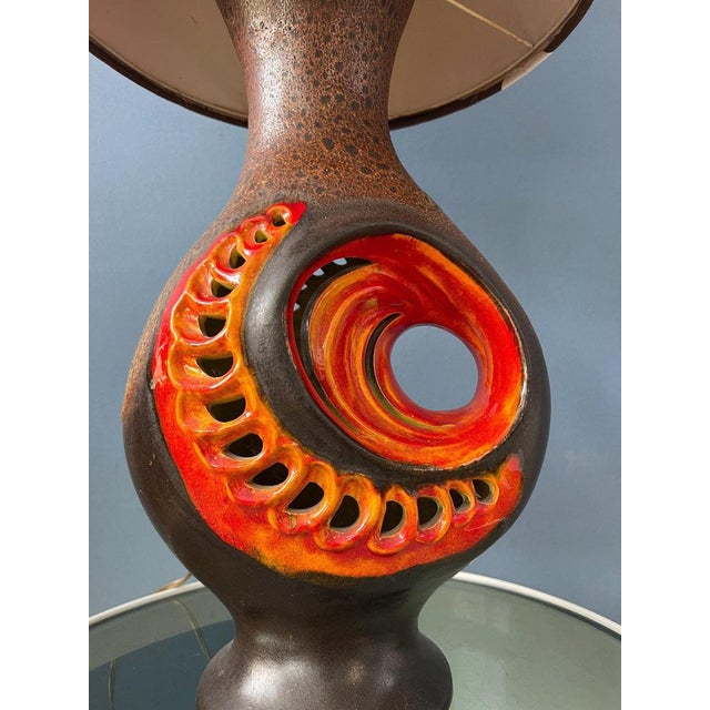 Orange Ceramic Floor Lamp with Dotted Shade, West Germany For Sale - Image 6 of 11
