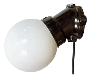 Vintage Brown Bakelite Wall Light with Milk Glass, 1970s