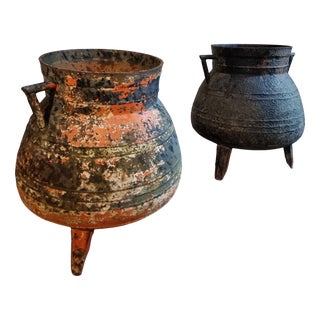 Antique Cast Iron Cauldron Planters, France, 1880-1900, Set of 2 For Sale
