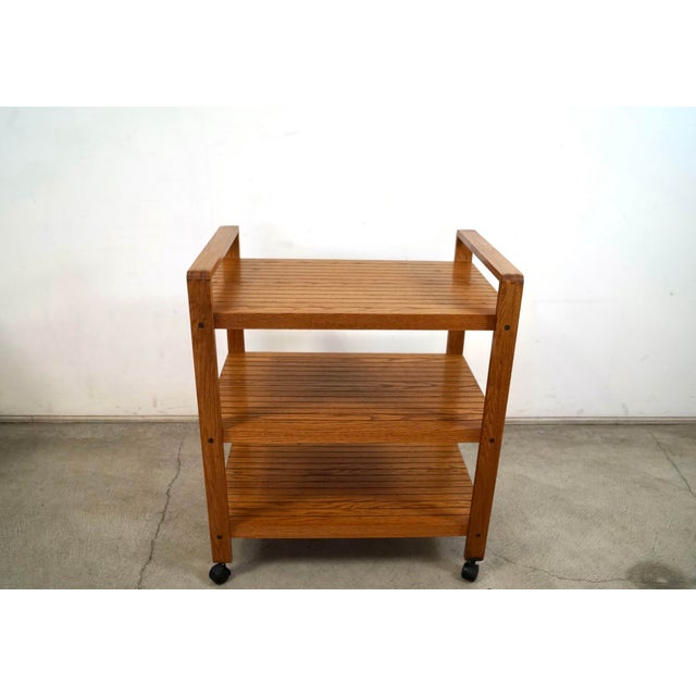1970’s Mid-Century Modern Slat Oak Bar Cart Shelf For Sale In Los Angeles - Image 6 of 12