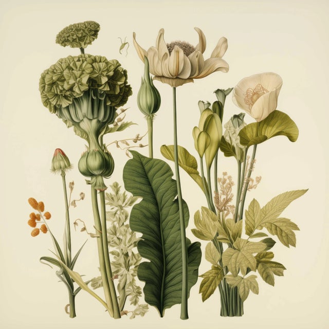 This fine art print reproduces a beautifully detailed 19th-century botanical illustration depicting an elegant arrangement...