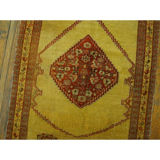 Late 19th Century 1880s Yellow Saffron Medallion Antique Persian Senneh Rug 2' X 2'10" Handmade Wool Carpet For Sale - Image 5 of 8