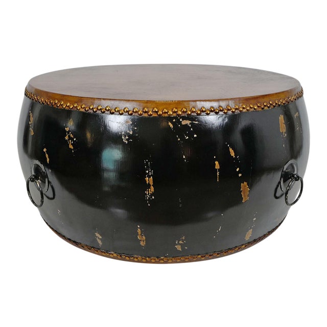 Black & Leather Drum Table Chairish