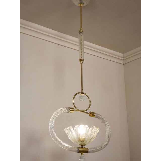 Murano Blown Glass and Brass Pendant Lights by Ercole Barovier for Barovier & Toso, 1930s, Set of 2 For Sale - Image 11 of 16