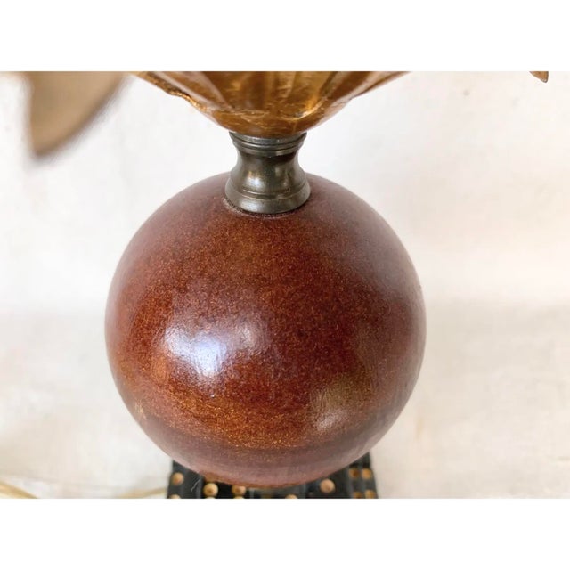 Vintage Hollywood Regency Dice and Gilt Metal Palm Tree Candlestick Table Lamp For Sale In New Orleans - Image 6 of 9