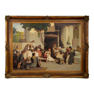 1970s Large-Scale Baltic Figurative Courtyard Genre Scene For Sale