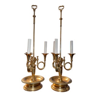1970s French Empire Style Brass Bouillotte Lamps a Pair For Sale
