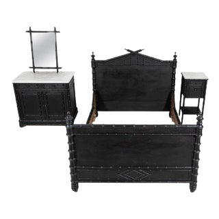 19th Century French Ebonised Faux Bamboo Bedroom Suite, Set of 4 For Sale