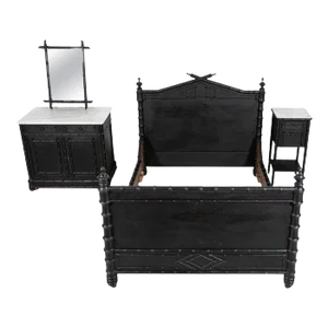 19th Century French Ebonised Faux Bamboo Bedroom Suite, Set of 4