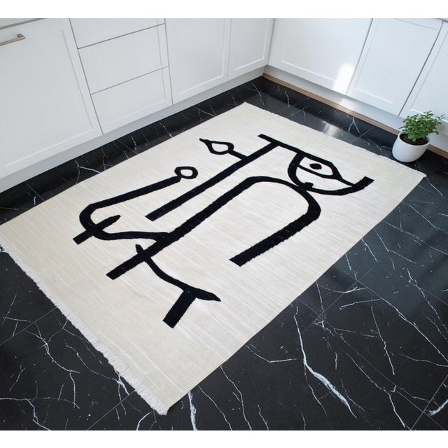 This singular modern Oushak flatweave represents a bold fusion of centuries-old Anatolian weaving traditions and 20th-...