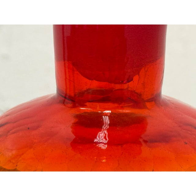 Italian Hand Blown Fire Orange Glass Decanter For Sale - Image 10 of 12