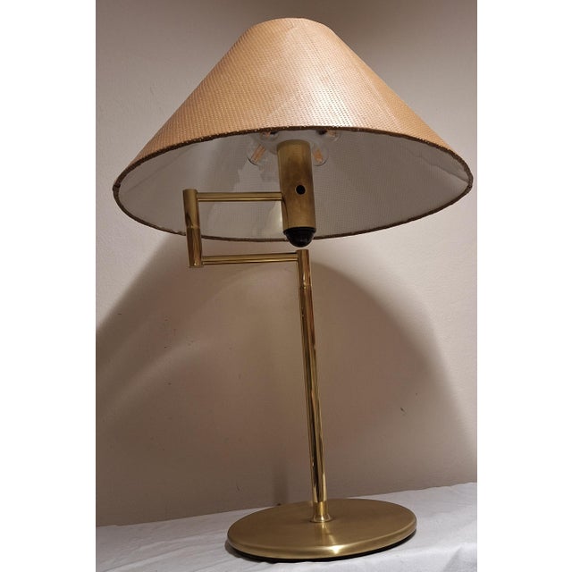 Vintage Brass Table Lamp with Handmade Faux Leather Swivel Shade, 1970s For Sale - Image 4 of 16