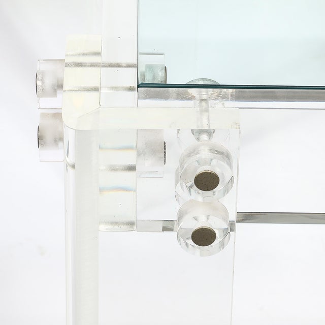 Pair of Mid-Century Modernist Rectilinear Lucite & Glass Side/End Tables For Sale - Image 12 of 18