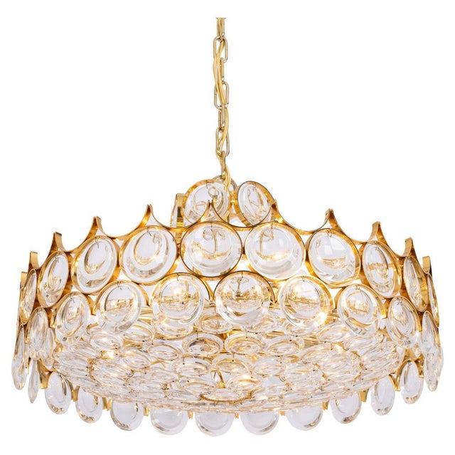 Large Gilt Brass and Crystal Chandelier attributed to Sciolari for Palwa, Germany, 1970s For Sale - Image 17 of 17