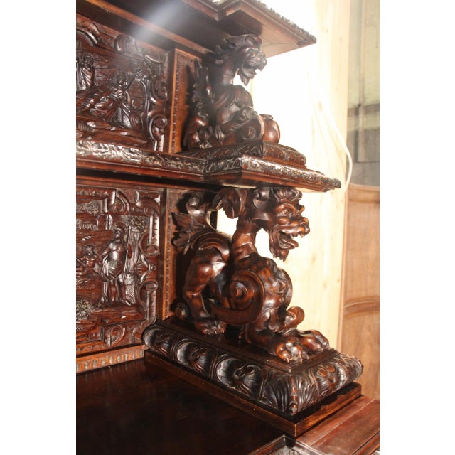 Renaissance-Style Walnut Castle Sideboard, 19th Century For Sale - Image 5 of 16