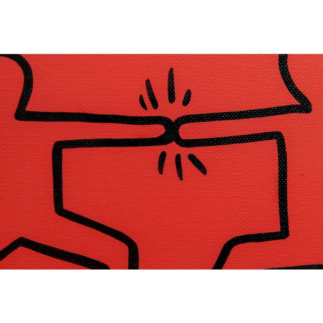 1990s Abstract Keith Haring Style Acrylic on Canvas Red Painting For Sale - Image 9 of 12