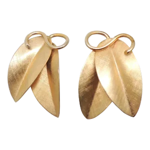 Vintage 1956 Signed Napier Goldtone Florentine Finish Leaves Clip Earrings - 2 Pieces