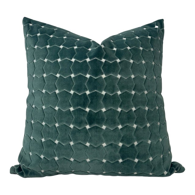 Hinge Velvet Pillow Cover in Aqua, 22x22 Pillow For Sale