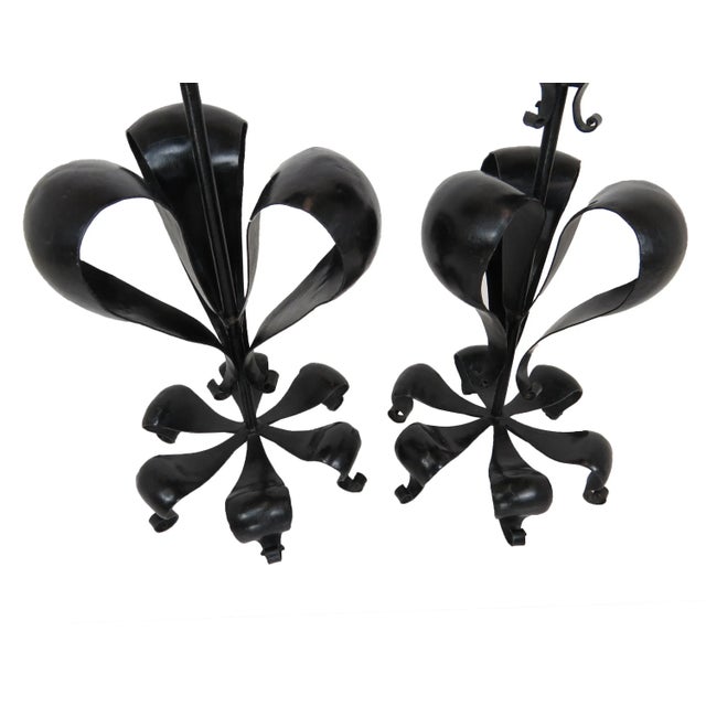 Metal Vintage Gothic Revival Style Wrought Iron Candle Holders - Set of 2 For Sale - Image 7 of 8