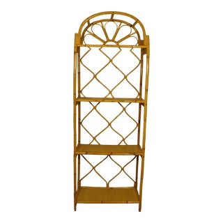 1980's Vintage Boho Chic Bamboo Rattan Etagere For Sale