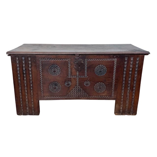 Antique Spanish Carved Wooden Chest with Geometric Motifs, 1850 For Sale - Image 15 of 15