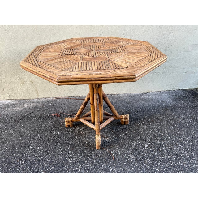 Mid 20th Century Rattan Bamboo Octagonal Dining or Center Table For Sale In New York - Image 6 of 12