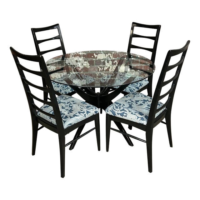 Pearsall Style Round Glass Kitchen Dining Table With 4 Chairs For Sale