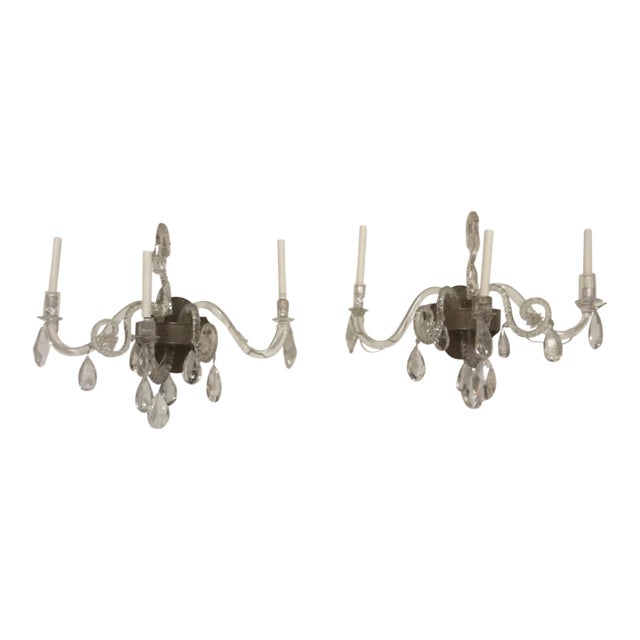 Antique Blown and Cut Crystal Sconces - a Pair For Sale