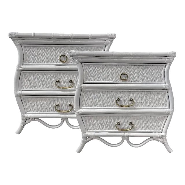 Vintage Bombay-Style Rattan 3-Drawer Chests – A Pair For Sale