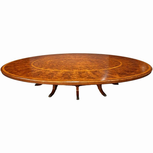Large Burr Walnut Extending Oval Dining Table, 1950 For Sale - Image 12 of 12