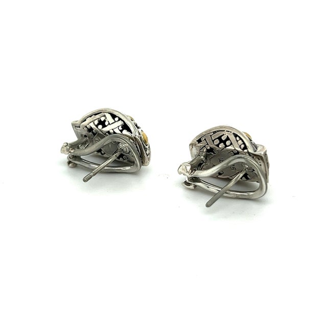 1990s Pair of John Hardy Estate Jaisalmer Belly Earrings with Omega Back 18k G Sterling Silver For Sale - Image 4 of 7