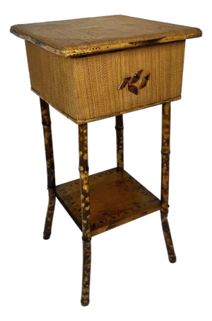 Antique Burnt Bamboo Sewing Box Side Table