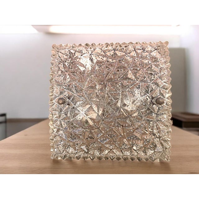 Square Textured Clear Glass Ceiling or Wall Flush Mount, 1960s For Sale - Image 6 of 8