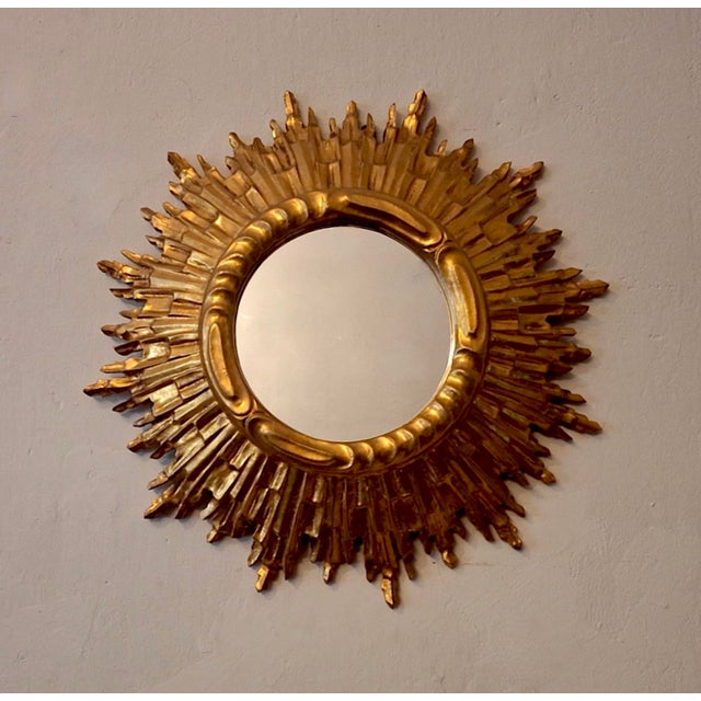 Gold Mid-Century Modern Gilded Sunburst Wall Mirror, 1960s For Sale - Image 8 of 8