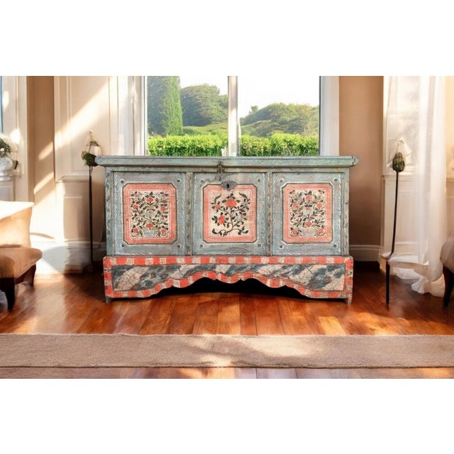 Early 19th Century Light Blue Floral Painted Blanket Chest For Sale - Image 3 of 18