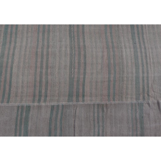 Textile Vintage Turkish Kilim Rug With Soft Aqua, Misty Gray, and Faded Stone Stripes For Sale - Image 7 of 13