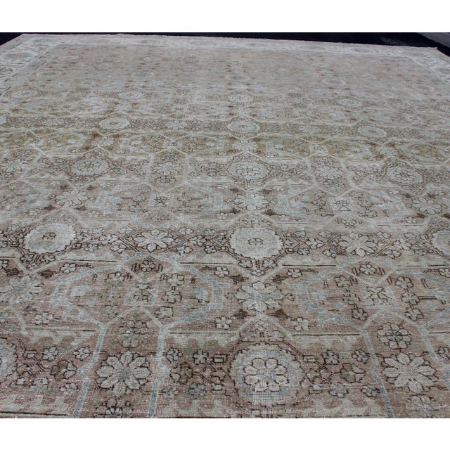 Antique Persian Tabriz With All-Over Floral Design in Ivory, Blue, Blush, Brown For Sale - Image 10 of 16
