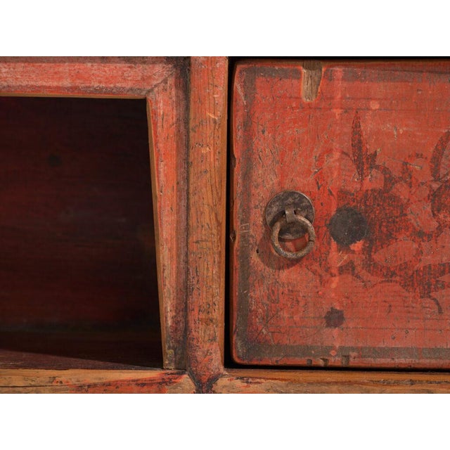 Brown Antique Qing Dynasty Painted Vermilion Gansu Bench or Sideboard For Sale - Image 8 of 11
