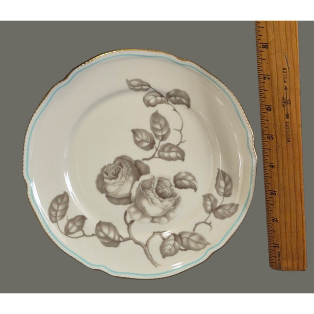 Mid 20th Century A Pair of Luncheon Plates Castleton Gloria Porcelain Taupe Roses Blue Band 22Kt Gold Trim For Sale - Image 6 of 6