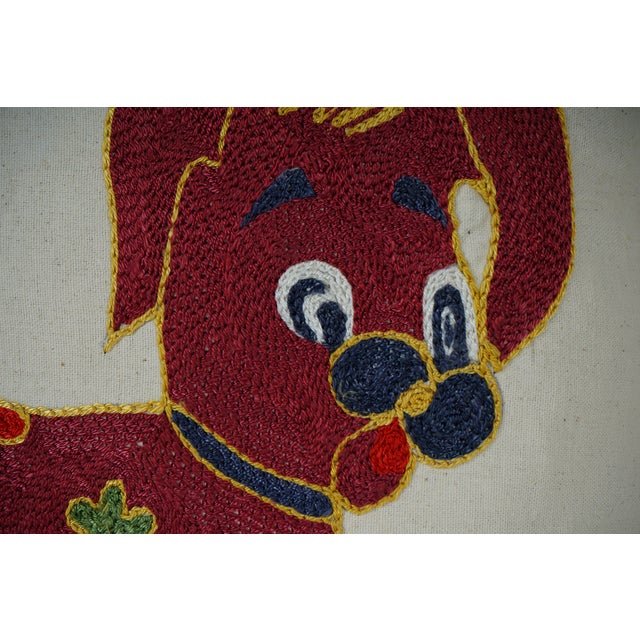 Dog Pattern Suzani Cushion – Boho Nursery & Kids Room Decor 19'' X 19'' For Sale - Image 4 of 5