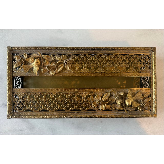 Gold Vintage Hollywood Regency Gold Filigree Tissue Box Cover For Sale - Image 8 of 12
