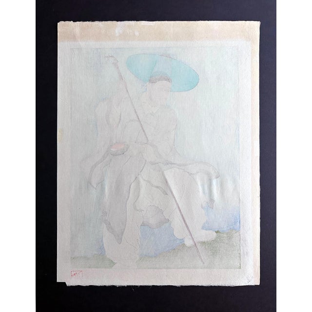 Japanese Woodblock Print Le Bonze Errant by Paul Jacoulet For Sale - Image 13 of 15