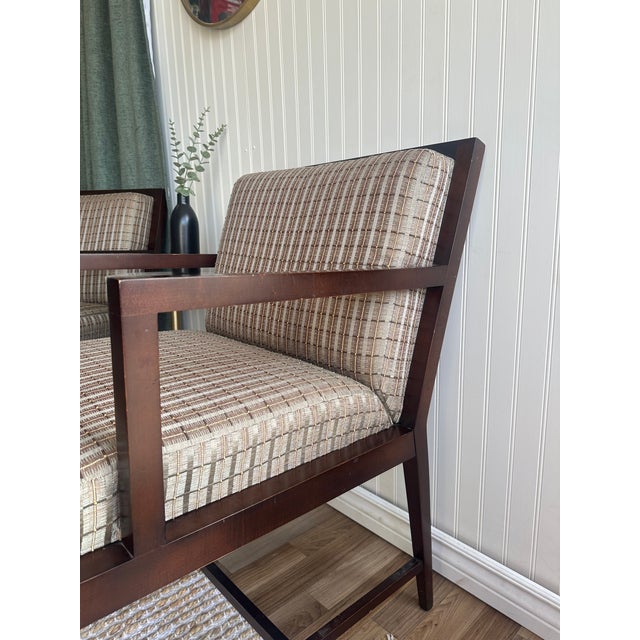 2000 - 2009 Pair of Contemporary Armchairs by HBF – Walnut Frames & Geometric Upholstery, 2000 For Sale - Image 5 of 10