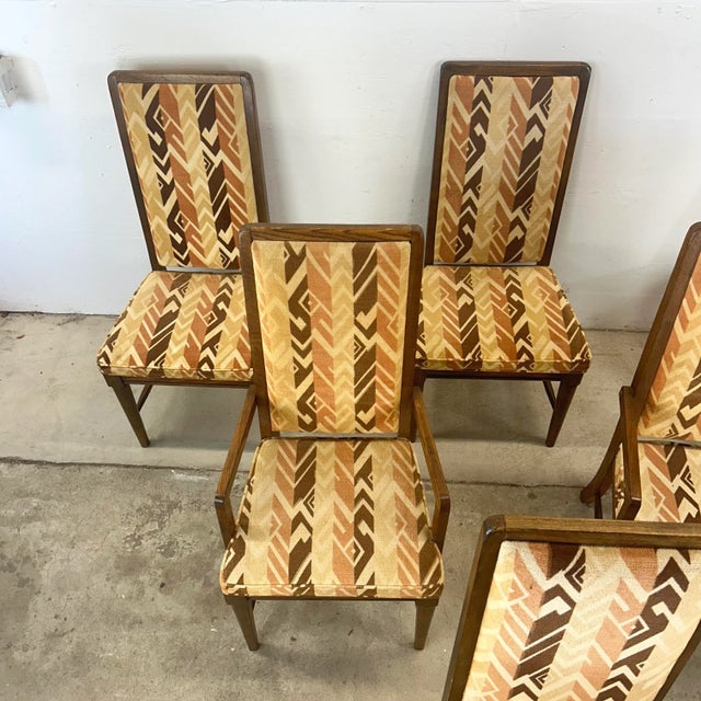 Mid-Century Modern Vintage Modern Highback Dining Chairs With Retro Upholstery- Set of Six For Sale - Image 3 of 11